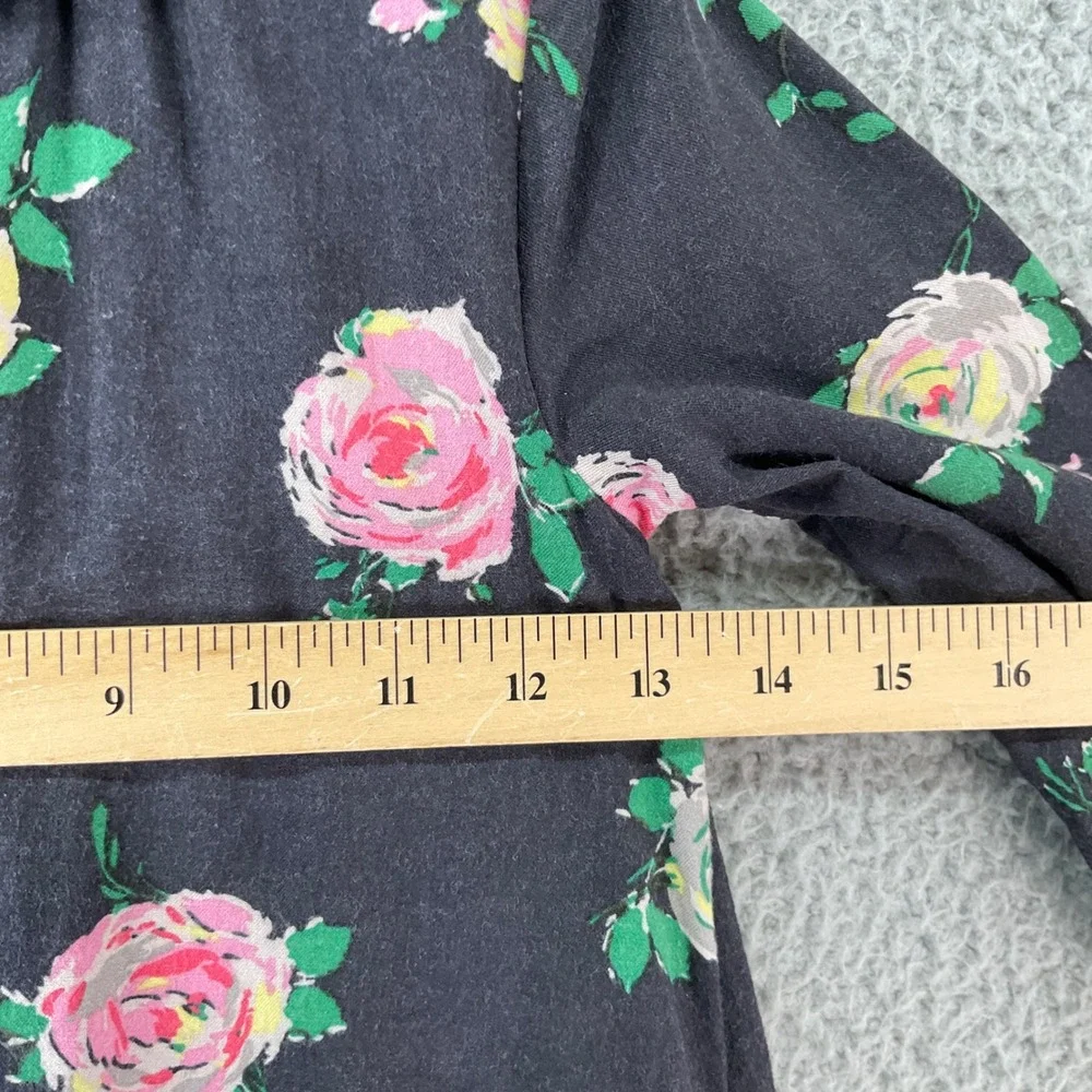 Mini Boden Floral Dress Kids 7-8Y Black Rose Print Autumnal Long Sleeve Ruffle